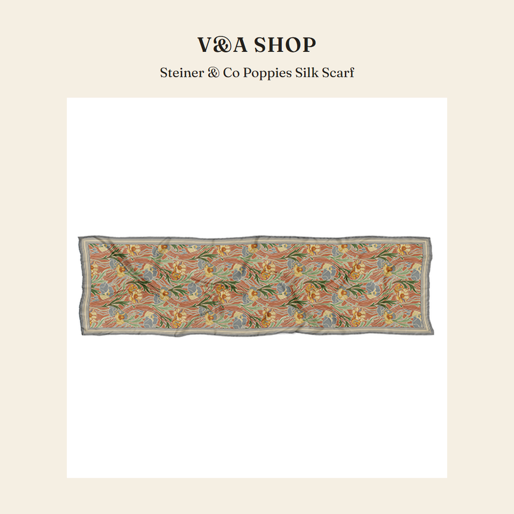 브이앤에이 샵(V&A Shop) Steiner & Co Poppies Silk Scarf 스카프 - 영국 정품 직수입 | Lhea UK(레아영국)