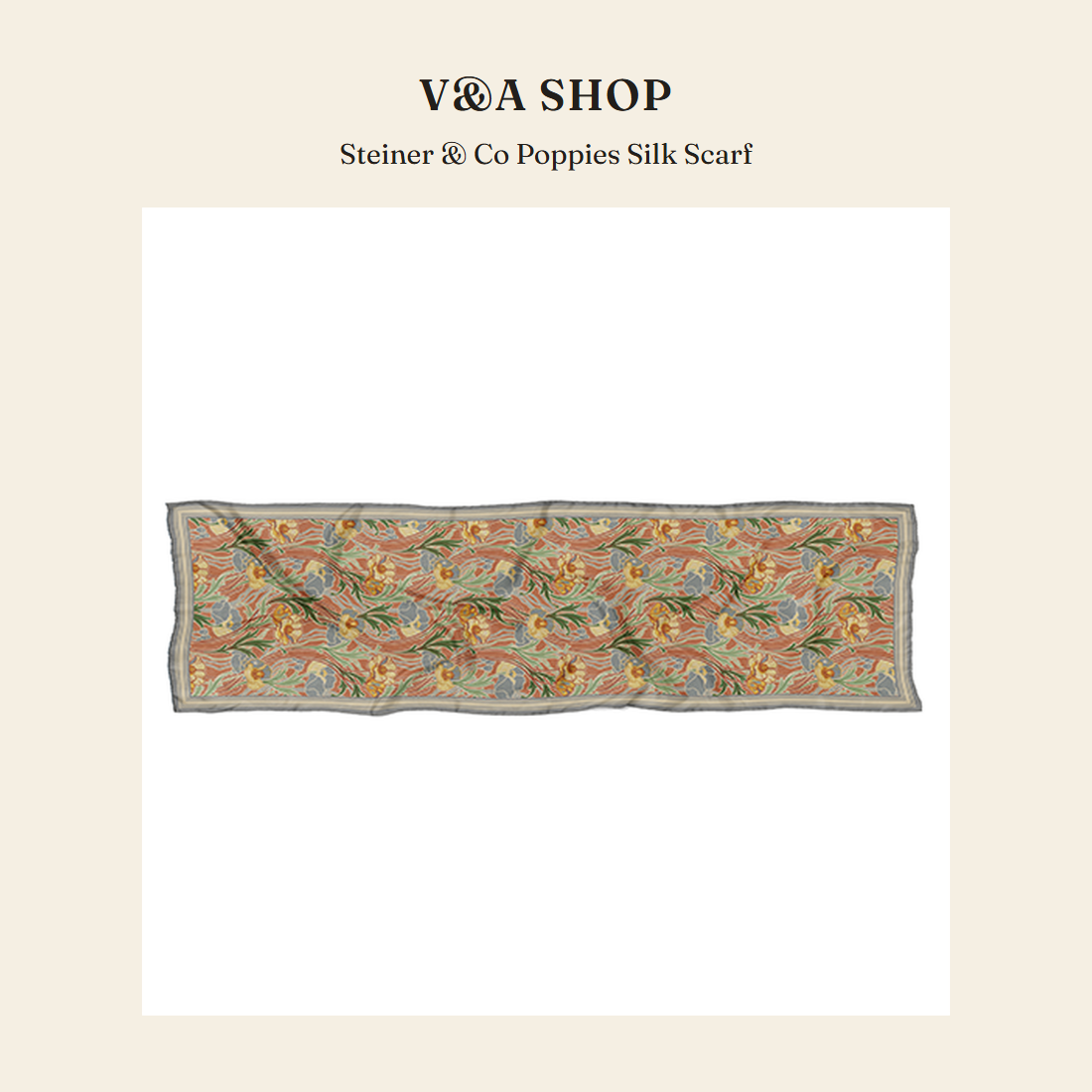 브이앤에이 샵(V&A Shop) Steiner & Co Poppies Silk Scarf 스카프 - 영국 정품 직수입 | Lhea UK(레아영국)