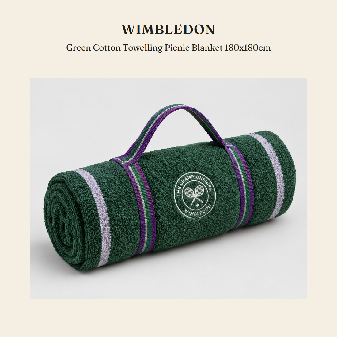 윔블던(Wimbledon) Green Cotton Towelling Picnic Blanket 180x180cm 타월담요 - 영국 정품 직수입 | Lhea UK(레아영국)